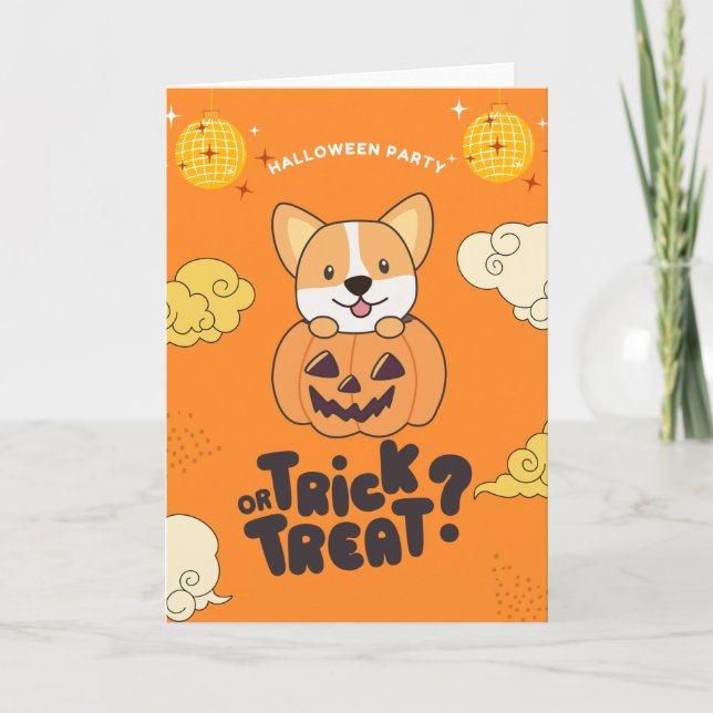 Cartes Pour Fêtes Annuelles Fête d'Halloween Farce ou Friandise Corgi Citrouil (Devant)