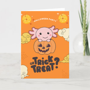 Cartes Pour Fêtes Annuelles Fête d'Halloween Tour ou friandise Axolotl Citroui