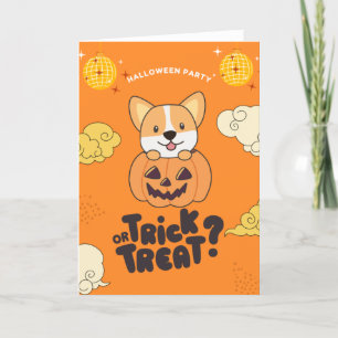 Cartes Pour Fêtes Annuelles Fête d'Halloween Trick Or Treat Corgi Citrouille V
