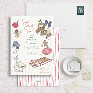 Cartes Pour Fêtes Annuelles Fête d'hiver de neige beaucoup amusante Aquarelle