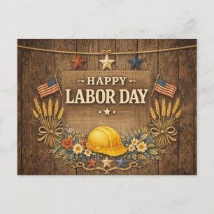 Cartes Pour Fêtes Annuelles Fête du Travail rustique et patriotique en bois de