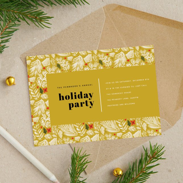 Cartes Pour Fêtes Annuelles Fête Festive Jaune Moderne Botanique Fête (Yellow Modern Festive Botanical Holiday Party)