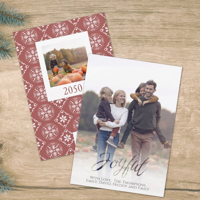 Cartes Pour Fêtes Annuelles Fête Joyeuse Écriture Rouge Hiver Flocon de Neige  (Christmas holiday Joyful typography photo card template.)