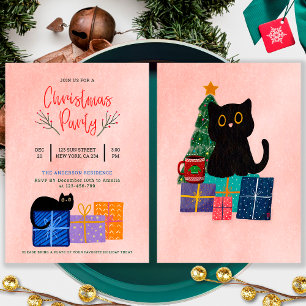 Cartes Pour Fêtes Annuelles Fête Mignonne Chat Noir Café Rose Noël