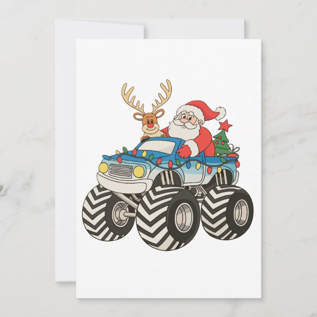 Cartes Pour Fêtes Annuelles Fête Monster Truck Christmas Père Noël Reindeer (Devant)