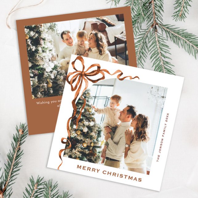 Cartes Pour Fêtes Annuelles Fête Noël Beige Boho Bow Ribbon 2 Photo (Créateur téléchargé)
