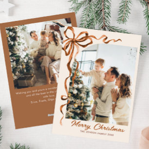 Cartes Pour Fêtes Annuelles Fête Noël Beige Boho Bow Ribbon 2 Photo