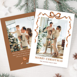 Cartes Pour Fêtes Annuelles Fête Noël Beige Boho Bow Ribbon 2 Photo