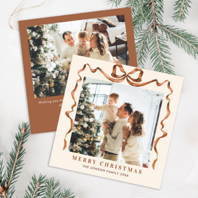 Cartes Pour Fêtes Annuelles Fête Noël Beige Boho Bow Ribbon 2 Photo (Créateur téléchargé)
