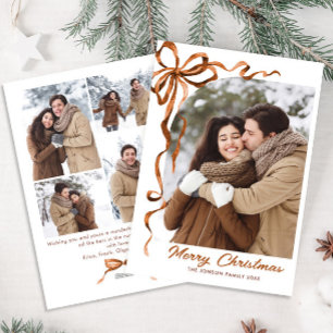 Cartes Pour Fêtes Annuelles Fête Noël Beige Boho Bow Ribbon 5 Photo