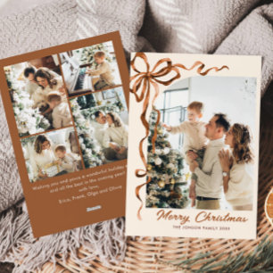 Cartes Pour Fêtes Annuelles Fête Noël Beige Boho Bow Ribbon 5 Photo