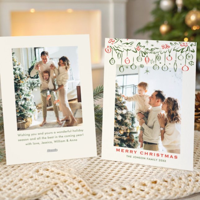 Cartes Pour Fêtes Annuelles Fête Noël Boho Beige Bow Ribbon 2 Photo (Créateur téléchargé)