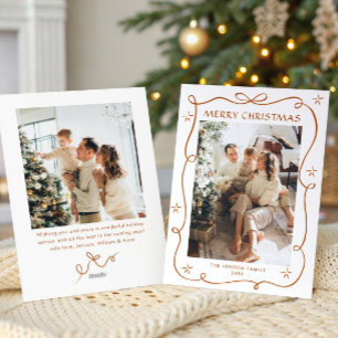 Cartes Pour Fêtes Annuelles Fête Noël Boho Beige Bow Ribbon 2 Photo