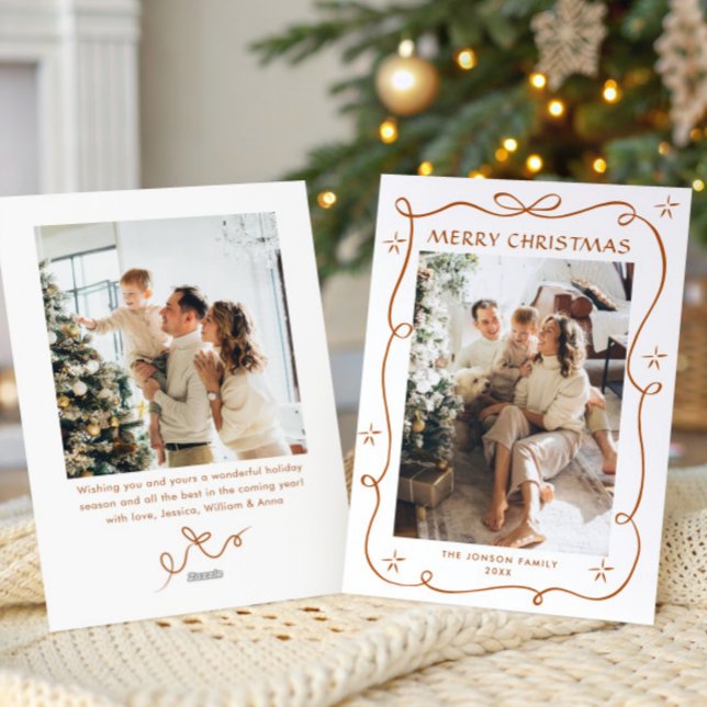 Cartes Pour Fêtes Annuelles Fête Noël Boho Beige Bow Ribbon 2 Photo (Créateur téléchargé)