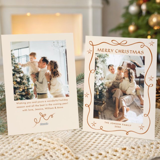 Cartes Pour Fêtes Annuelles Fête Noël Boho Beige Bow Ribbon 2 Photo (Créateur téléchargé)