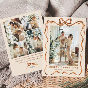Cartes Pour Fêtes Annuelles Fête Noël Boho Beige Bow Ribbon 5 Photo