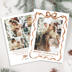 Cartes Pour Fêtes Annuelles Fête Noël Boho Beige Bow Ribbon 5 Photo