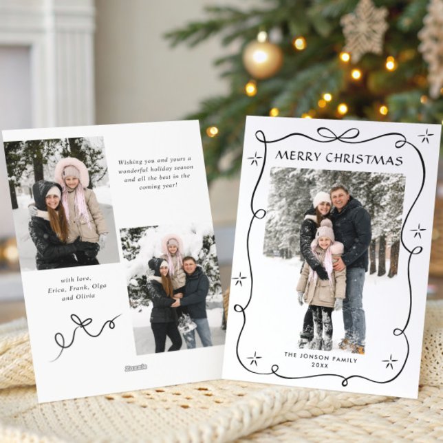 Cartes Pour Fêtes Annuelles Fête Noël Boho noir Bow ruban 3 Photo (Créateur téléchargé)