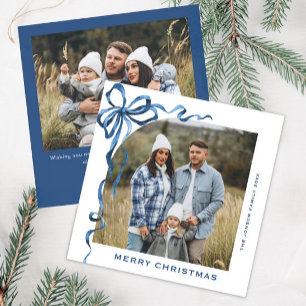 Cartes Pour Fêtes Annuelles Fête Noël Dusty Blue Bow Ribbon 2 Photo