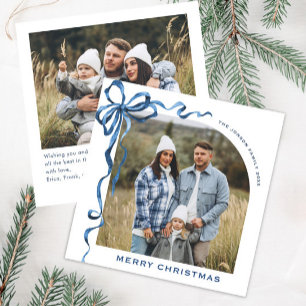 Cartes Pour Fêtes Annuelles Fête Noël Dusty Blue Bow Ribbon 2 Photo