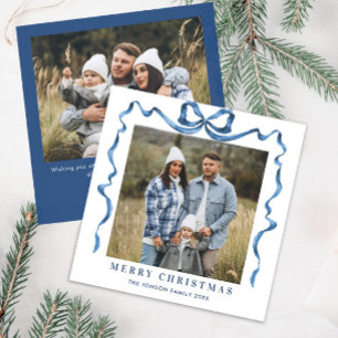 Cartes Pour Fêtes Annuelles Fête Noël Dusty Blue Bow Ribbon 2 Photo