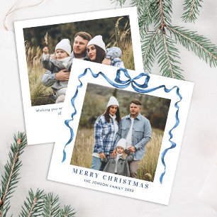 Cartes Pour Fêtes Annuelles Fête Noël Dusty Blue Bow Ribbon 2 Photo