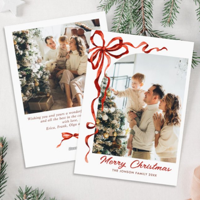 Cartes Pour Fêtes Annuelles Fête Noël Rouge Bow Ribbon 2 Photo (Créateur téléchargé)