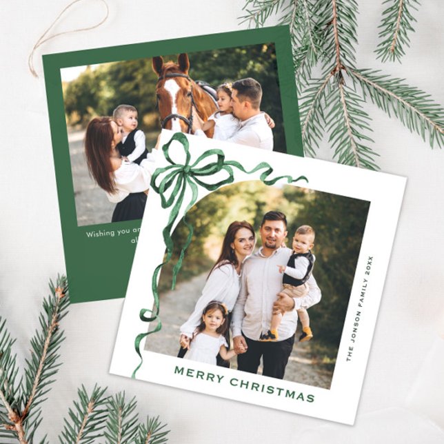 Cartes Pour Fêtes Annuelles Fête Noël Sage Green Bow Ribbon 2 Photo (Créateur téléchargé)