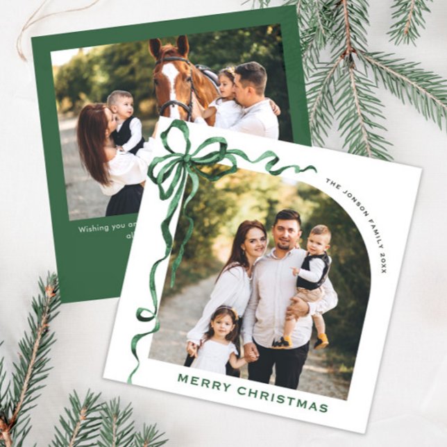 Cartes Pour Fêtes Annuelles Fête Noël Sage Green Bow Ribbon 2 Photo (Créateur téléchargé)