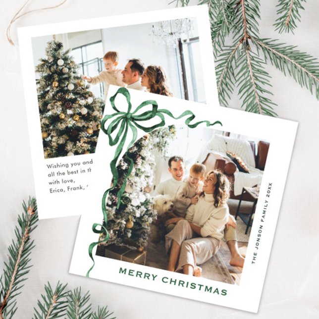 Cartes Pour Fêtes Annuelles Fête Noël Sage Green Bow Ribbon 2 Photo (Créateur téléchargé)