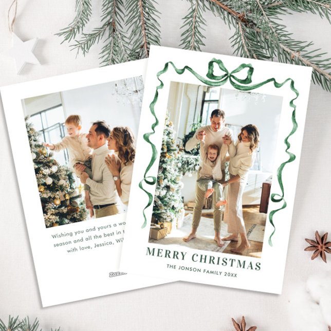 Cartes Pour Fêtes Annuelles Fête Noël Sage Green Bow Ribbon 2 Photo (Créateur téléchargé)