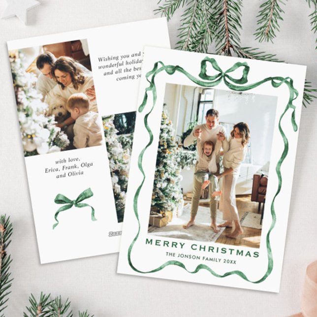 Cartes Pour Fêtes Annuelles Fête Noël Sage Green Bow Ribbon 3 Photo (Créateur téléchargé)