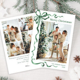 Cartes Pour Fêtes Annuelles Fête Noël Sage Green Bow Ribbon 5 Photo