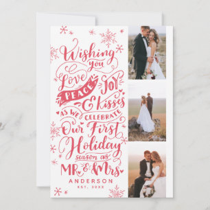 Cartes Pour Fêtes Annuelles Fête nouvellement mariée à la main Rouge 3 pho