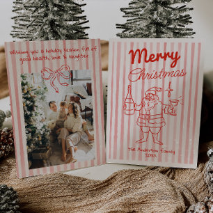 Cartes Pour Fêtes Annuelles Fête Rouge Rétro Père Noël Champagne Noël