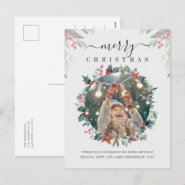 Cartes Pour Fêtes Annuelles Fêtes de Noël Baies rouges Photo (Devant / Derrière)