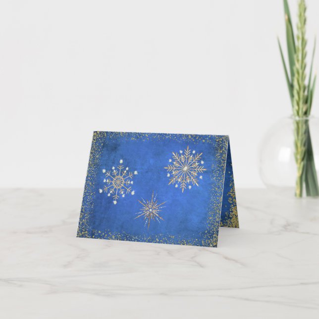 Cartes Pour Fêtes Annuelles Fêtes des neiges de Noël Vacances Blue & Gold (Devant)