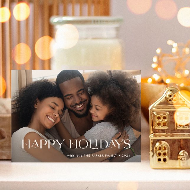 Cartes Pour Fêtes Annuelles Fêtes Élégantes et Heureuses | Une Photo Bleu Mari (Elegant and happy holidays photo card)