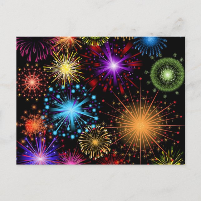 Cartes Pour Fêtes Annuelles Feu d'artifice coloré Nouvel An (Devant)