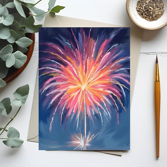 Cartes Pour Fêtes Annuelles Feu d'artifice du Nouvel An | Aquarelle (Créateur téléchargé)
