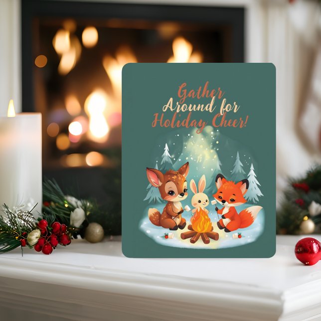 Cartes Pour Fêtes Annuelles Feu de Noël animal boisé (Créateur téléchargé)