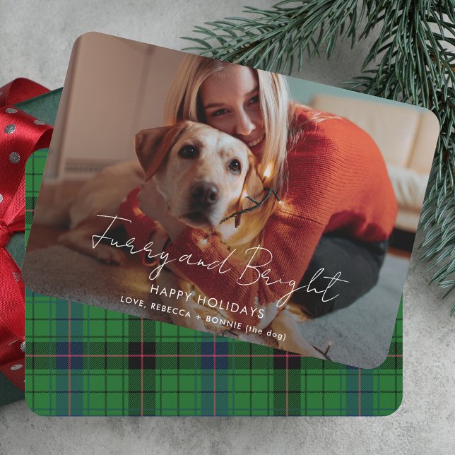 Cartes Pour Fêtes Annuelles Feu et lumière Photo Tartan Noël (Furry and Bright Photo Tartan Christmas Holiday Card)