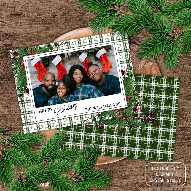 Cartes Pour Fêtes Annuelles Feuillage botanique des baies vitrées vertes (Créateur téléchargé)