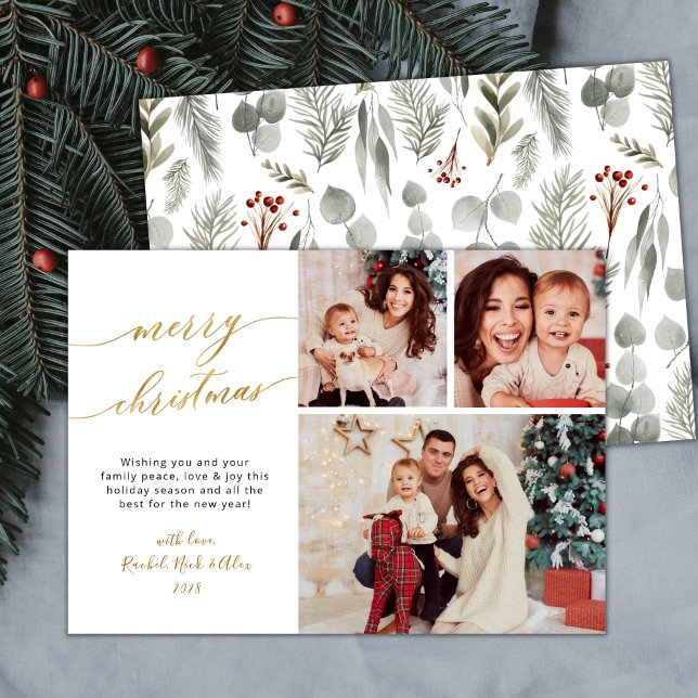 Cartes Pour Fêtes Annuelles Feuillage botanique Élégant 3 photos multi-photo N (Créateur téléchargé)