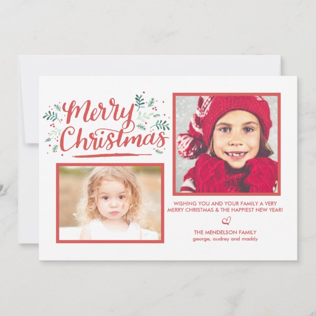 Cartes Pour Fêtes Annuelles Feuillage d'aquarelle d'hiver de Noël Lettré à la  (Devant)