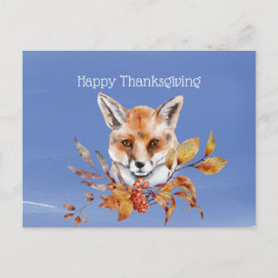Cartes Pour Fêtes Annuelles Feuillage d'automne rustique renard bleu Thanksgiv