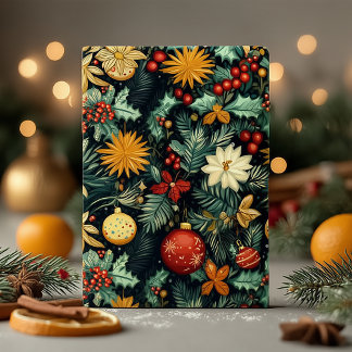 Cartes Pour Fêtes Annuelles Feuillage de Noël classique avec accent rouge et o