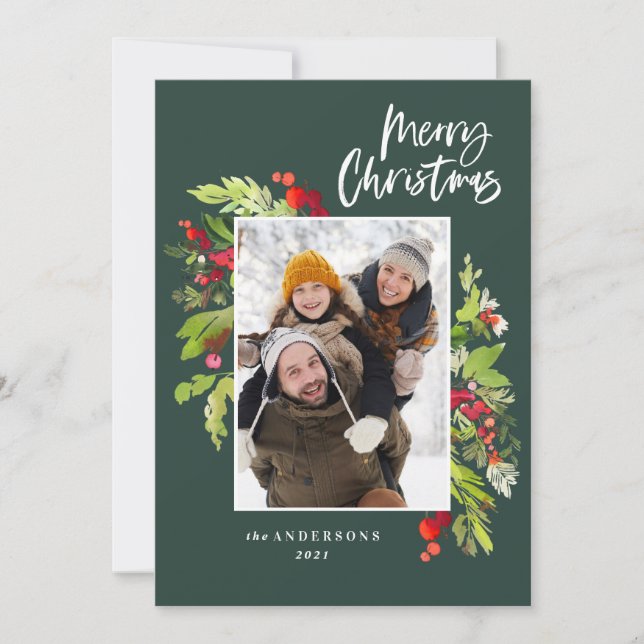 Cartes Pour Fêtes Annuelles feuillage de Noël photo traditionnelle rustique (Devant)