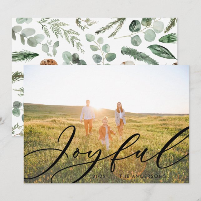 Cartes Pour Fêtes Annuelles Feuillage minimal moderne 1 script élégant (Devant / Derrière)