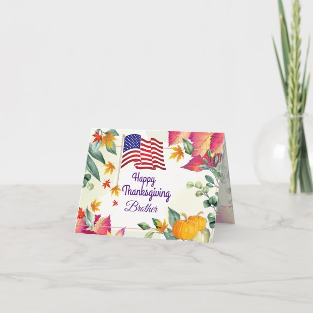 Cartes Pour Fêtes Annuelles Feuille d'automne et drapeau américain Frère Thank (Devant)
